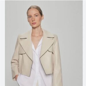 Massimo Dutti Cream Women's Genuine leather Jacket
